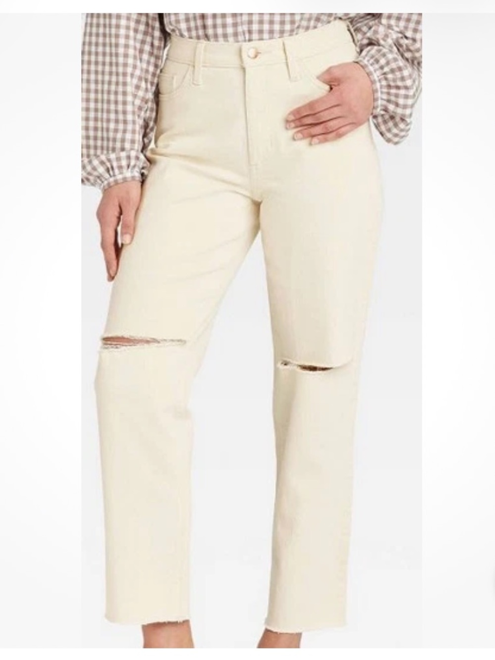 Universal Thread off white CREAM Ivory STRETCH high rise raw hem jeans 4R